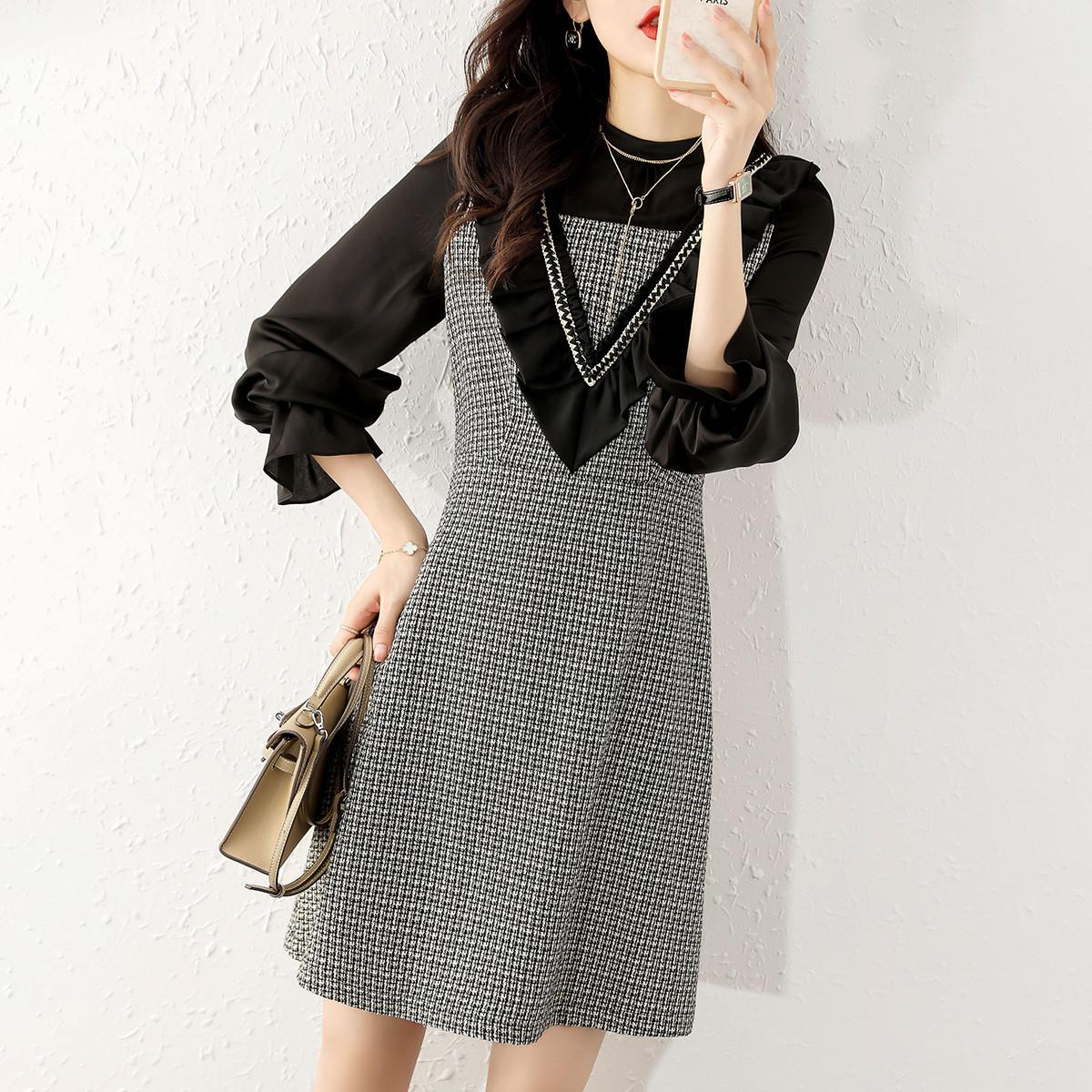 

Весна новая мода элегантный волан лист темперамент ретро стиль для поездок на работу волан лист край платье женская юбка 2XL чёрный