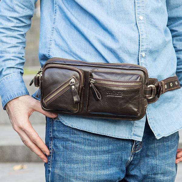 CONTACT'S Genuine Leather Mens Waist Pack For Men
