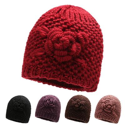 Winter Warm Hat Women's Wool Knitted Cycling Windproof Versatile Mother Hat Fleece Thickened Grandma Hat