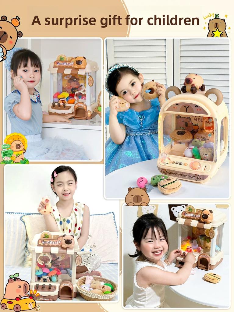 Macchina per Bambole Automatica Fai-da-te Non Tossica Gioco a Gettoni per Bambini Macchine a Gru con Pinza Mini Giocattoli da Afferrare Bambola Musicale per Regali di Natale