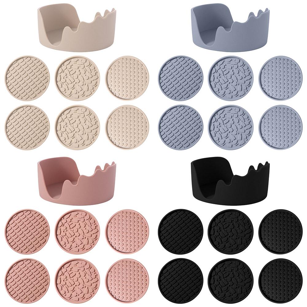 6pcs/Set Round Silicone Drink Coaster Set Silicone Tea Mat Washable Cup Pad Hotel Restaurant