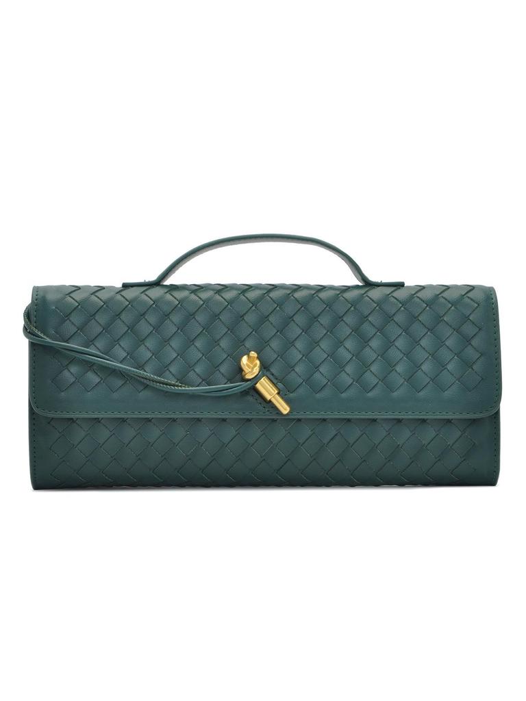 Handmade Woven Leather Baguette: Soft, Solid Color Crossbody Handbag for Women