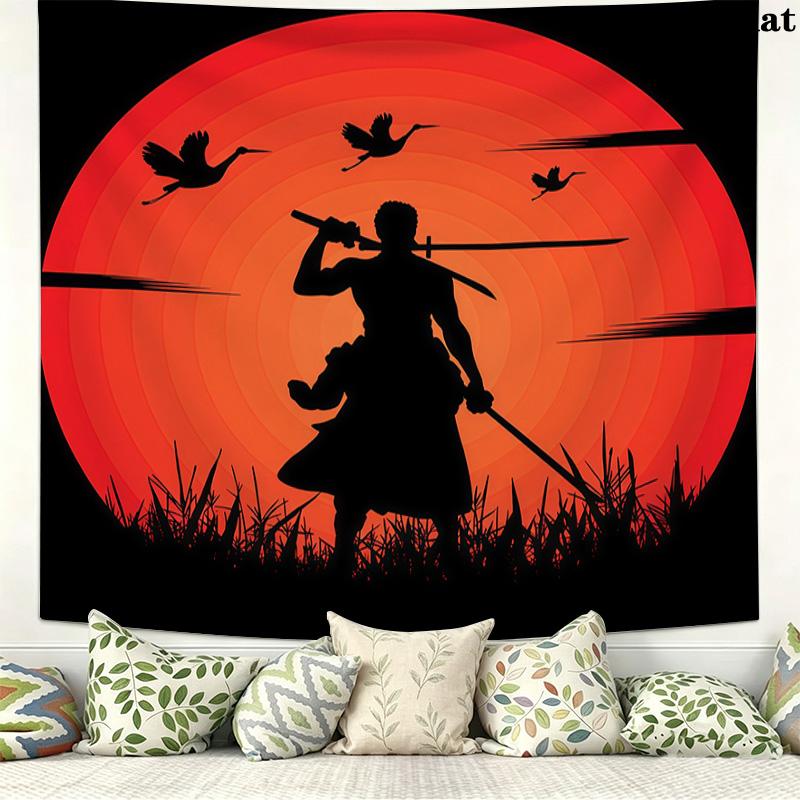 One Piece Roronoa Zoro Wall Tapestry Aesthetic Wall Hanging Printed Fabric Blanket Decorative Tapestries For Bedroom Living Room Home Decor