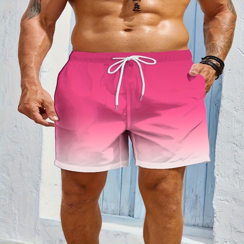 Gradient print men's casual fashion sports shorts loose and comfortable gym men's swimwear beach shorts