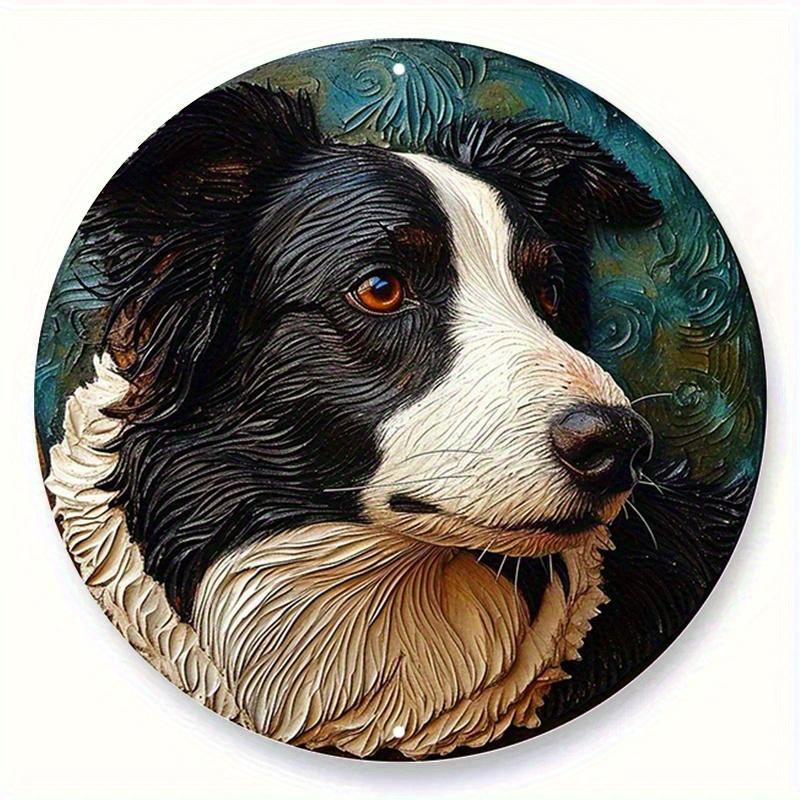 

2d Flat 20*20cm, Spring Wooden Sign Circular Wreath Sign, Kitchen Decoration, Border Collie Themed Decoration 20x20cm