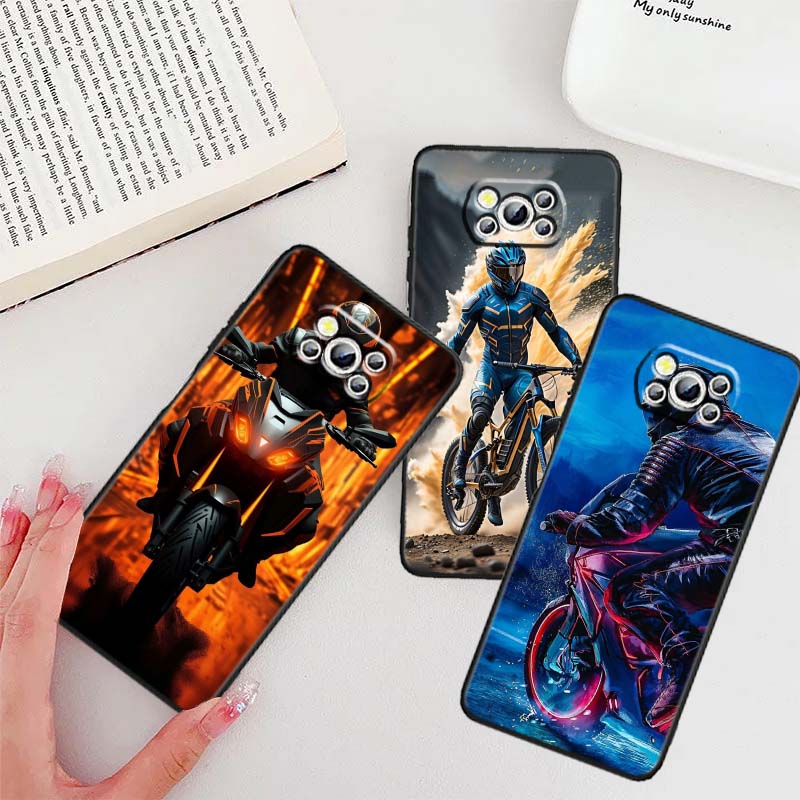 Creative motorcycle rider cool For Xiaomi Mi Poco F3 F4 F5 F6 X3 X4 X5 X6 X7 M3 M4 M5 M6 M7 GT Pro 5G Black Phone Case