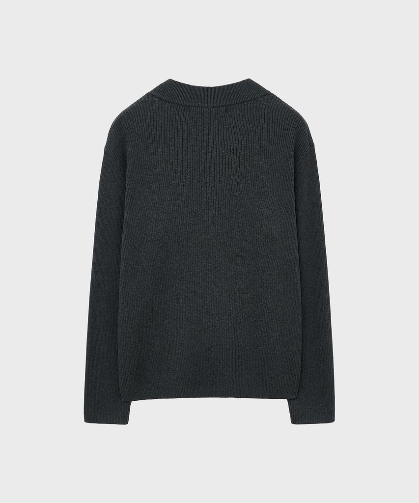 NOIRER Ribbed Zip-Up Knit (Dark Gray)