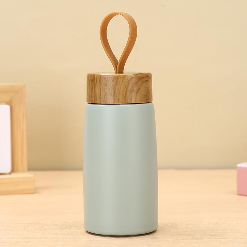Nový nerezový termohrnek s dřevěným víčkem Přenosný kompaktní mini kapesní šálek s kreativní rukojetí šálek na kávu