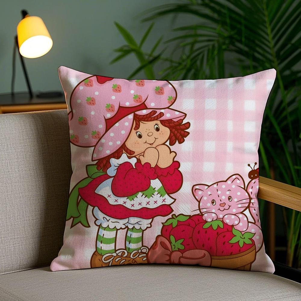 S-Stawberry Shortcake Cushion Cover Plush Fabric Soft Double-Sided Printed Sofa Pillow Case Colorfast Home Decor Gift