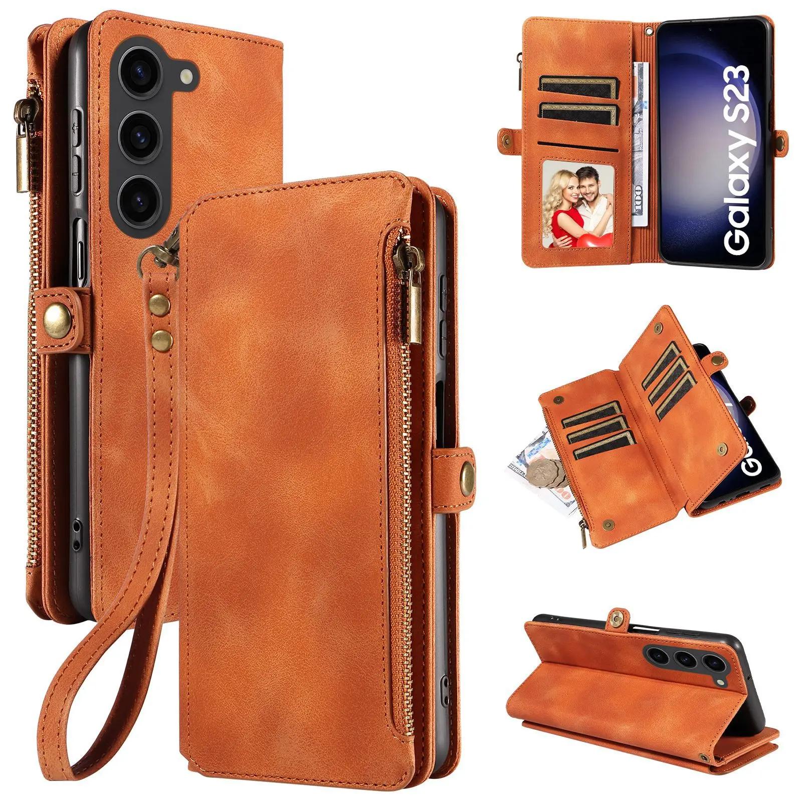 

Чохол-гаманець для телефону Samsung Galaxy S25 S24 S23 S22 S21 S20 FE Ultra PU шкіряний протиударний захисний чохол із блокуванням RFID For Galaxy S22 Plus коричневий