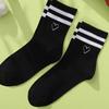 2 Pairs Popular Parallel Bars Mid Length Socks Women's Autumn Fashion Embroidery Love Pattern Breathable Black White Girls Socks