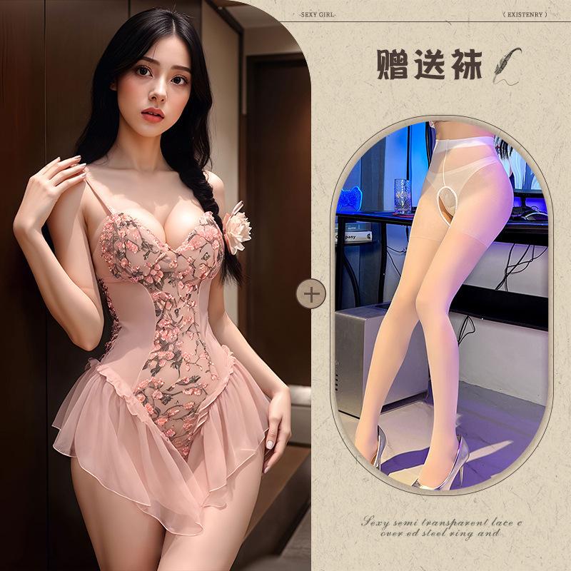 Sexy underwear elegant suspenders embroidery want to tie floral mesh straps tight onesies slim gathering