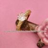 Elegant European & American Cable Knit Zircon Six-Prong Diamond Women's Gold-Plated Ring