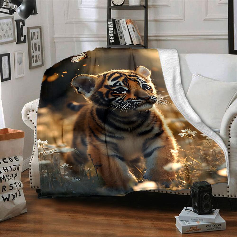 1pc Tiger Butterfly Garden Blanket Warm, Cozy, And Soft, Suitable for Sofas, Beds, Cars, And Office Use.Perfect for Camping And Travel, Making It a Gr