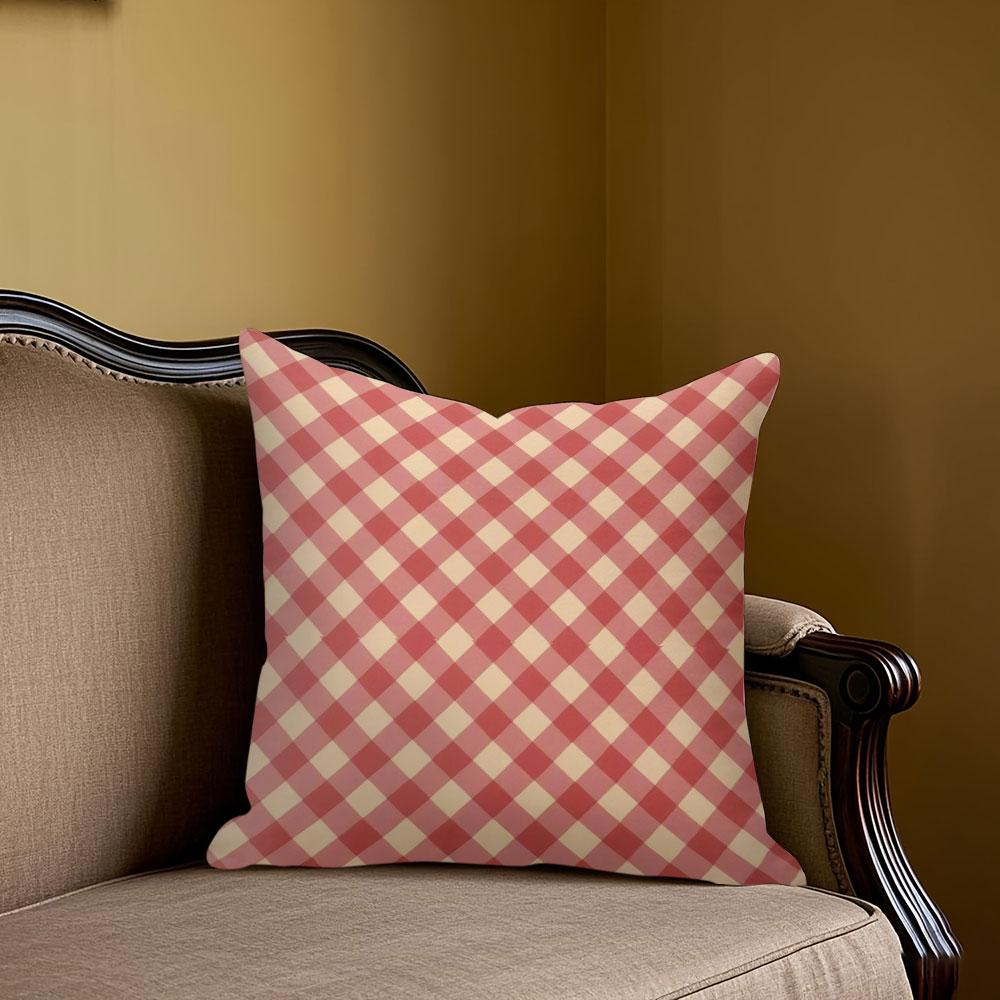 Blush Gingham Square Jacquard Pillow Cover for Sofa Office Waist Cushion Cover Home Decorative Pillowcase