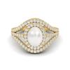 3.14 Cts Oval Cut Solitaire Pearl Halo Three Layer 925 Sterling Silver Gold Vermeil Accent Wedding Ring