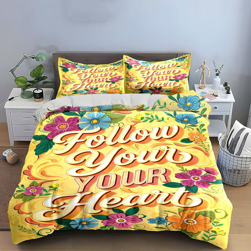 Floral design with text. Bedding sets Duvet cover sets Duvet covers Pillowcases(1* Duvet Cover 2* Pillowcases without duvet insert)