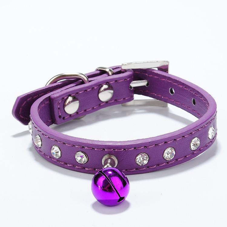 Pet collar Single row diamond bell PU leather Suitable for small and medium-sized dogs and cats Neck collar Pet collar