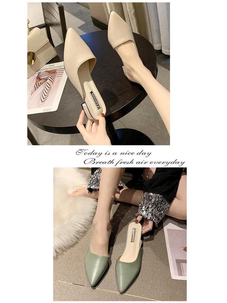 Dames 2023 Zomer Puntige Neus Middenhoge Hak Outdoor Muiltjes