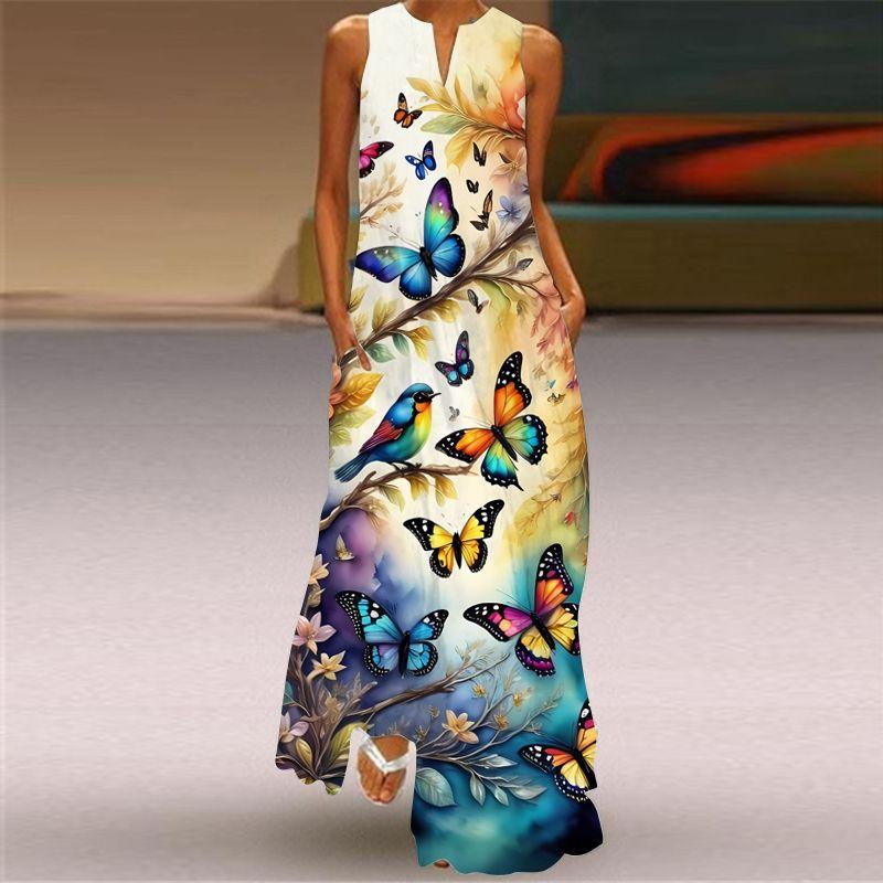 Plus Size Women's New Chinese Style 3D Peacock Dress Elegant All-Matching Sleeveless Vest Skirt Long Loose Floral Skirt