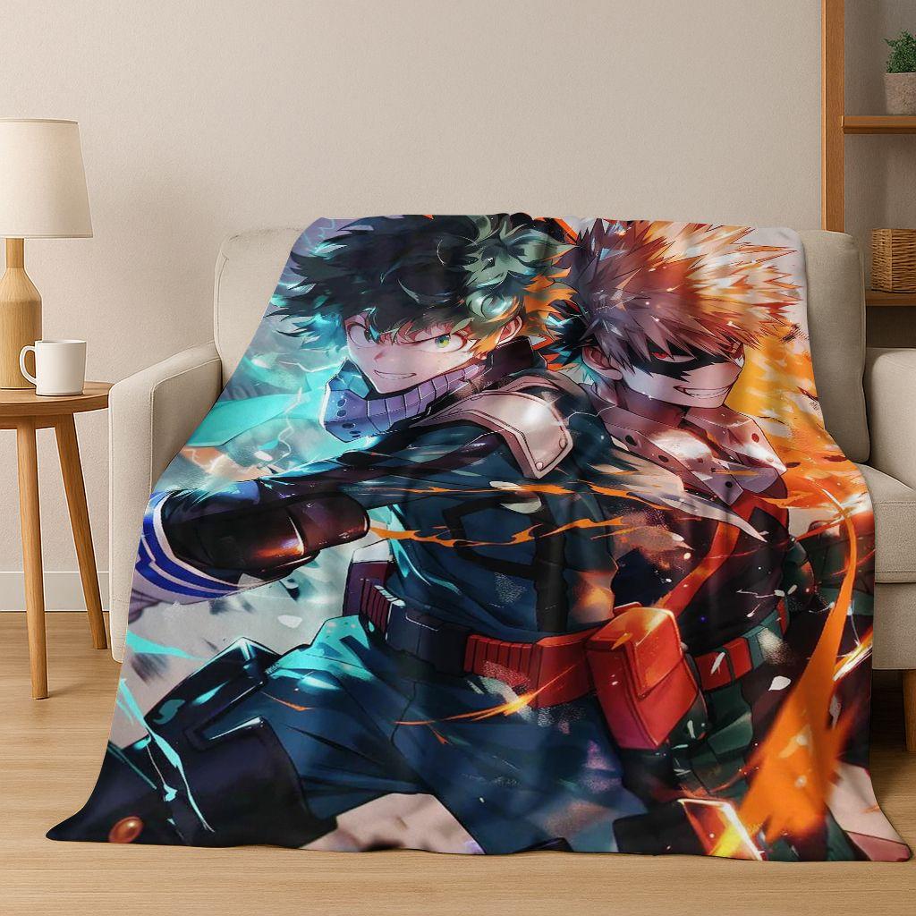 Anime My Hero Academia Deku Katsuki Cartoon Flannel Blanket,Cozy Soft Throw Blanket for Home Bedroom Bed Sofa Picnic Cover Kids