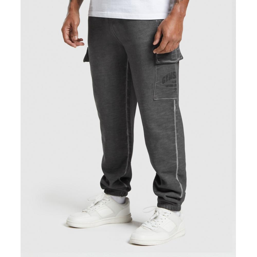 Gymshark Heavyweight Washed Cargo Joggers Black A5a4n Bcdx