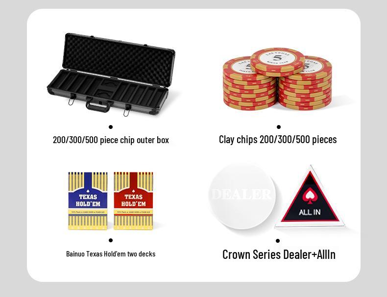 High-End Texas Hold'em Poker Set: Crown Clay Chips, Mahjong Cards, Aluminum Case, Poker Table Cloth