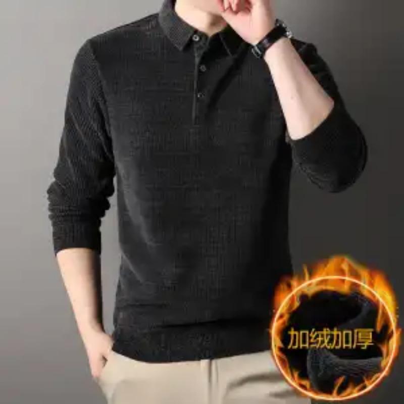 

Утолщенная рубашка поло мужской свитер осень зима новый лацкан повседневный вязаный L серый