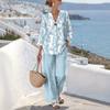 Hot-selling women's suit large size loose V-neck printed shirt summer casual vacation wear two-piece suit women
