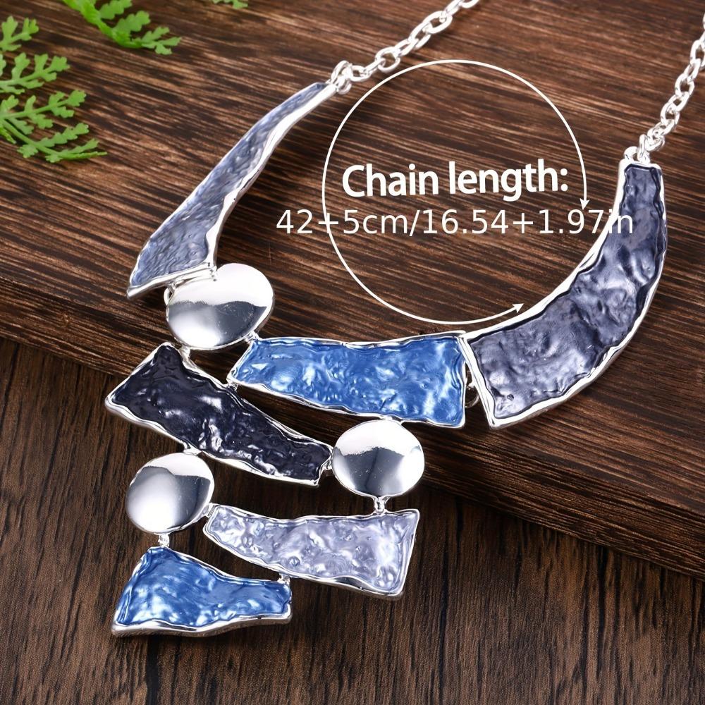Elegant Geometric Zinc Alloy Jewelry Set, Hollow-Out Colorblock Oil-Drip Necklace and Earrings Set, Versatile Fashion Accessory for Women