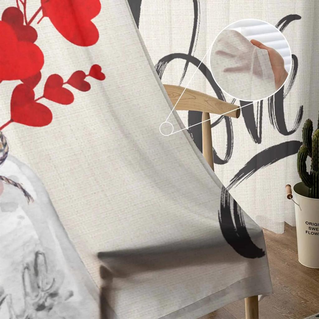 Valentinstag Liebe Blume Glas Flasche Gardinen für Wohnzimmer Küche Fenster Vorhänge Schlafzimmer Tüll Voile Vorhänge