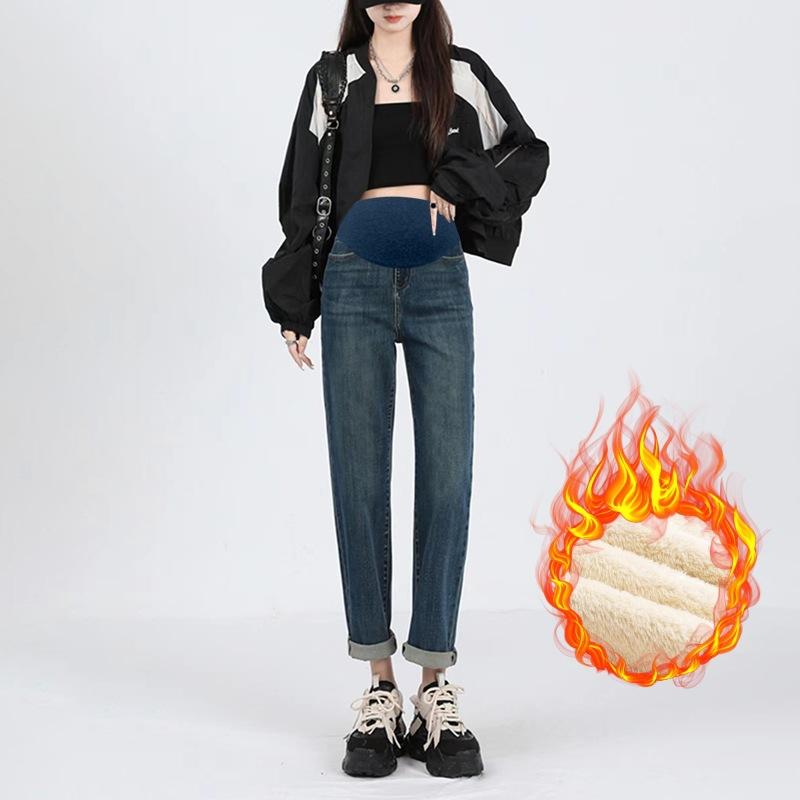 

9 #беременные женские джинсы из арктического бархата, брюки для папы, брюки с поддержкой живота, зимние бархатные регулируемые брюки для поддержки живота XXL