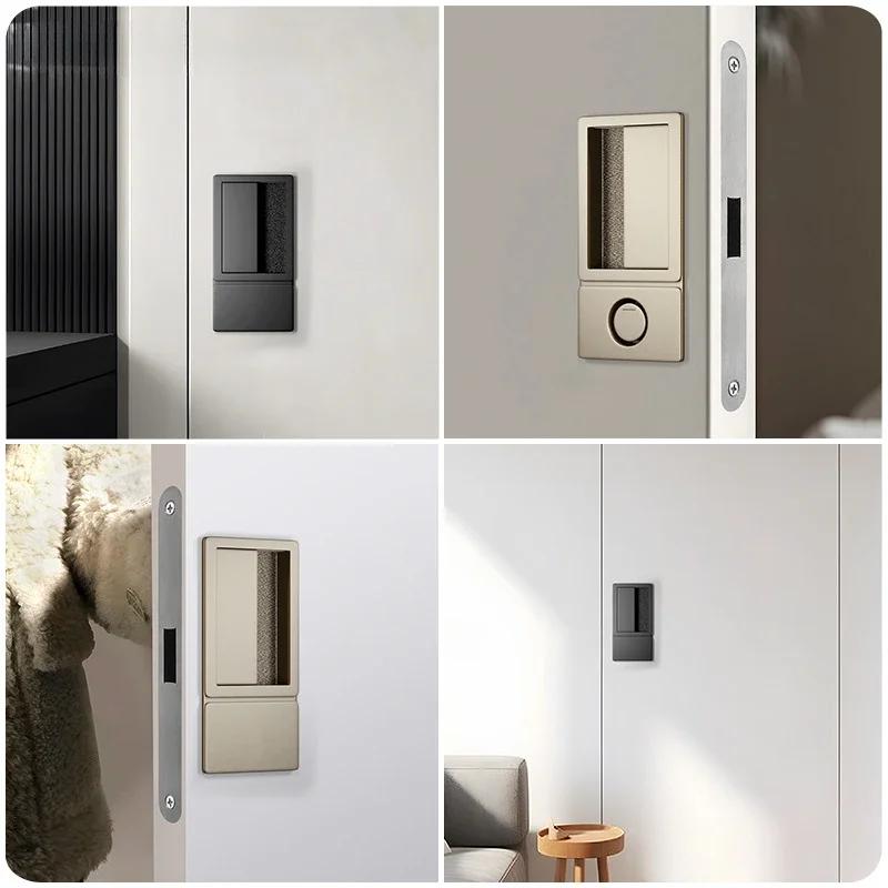Minimalistisches Flachschloss Verstecktes Eingelassenes Einzelzunge Magnetisches Türschloss Innen Schlafzimmer Raum Versteckter Schlüssel Schwarzer Türgriff