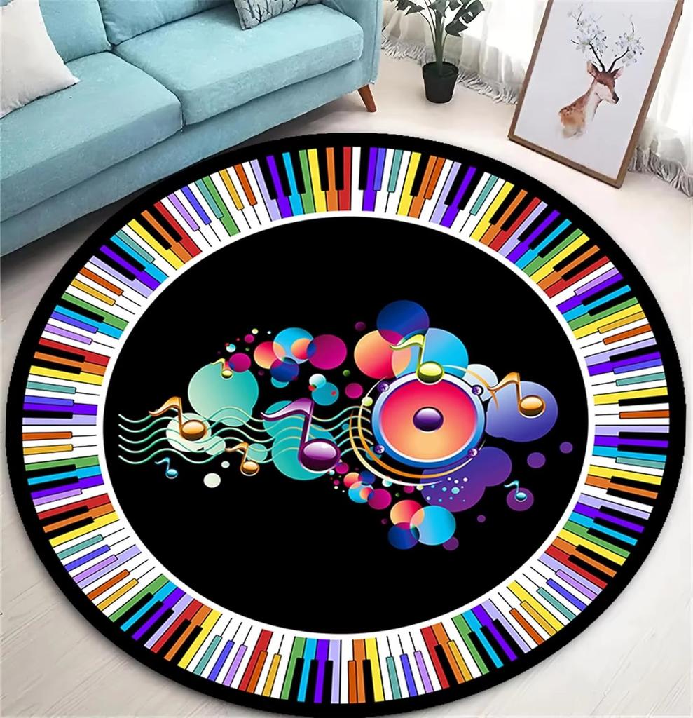 CD Musical Round Carpet Living Room Decoration Teenager Mat Anti Slip Chair Cushion Round Rugs for Bedroom Music Design Rug