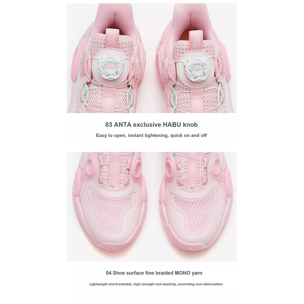 Anta Irregular 2 Sports Fashion Comfortable Non-Slip Wear-Resistant Mid-Top Kids Basketball Shoes Kids Basketball Shoes Pink Blue 322321102H-8
