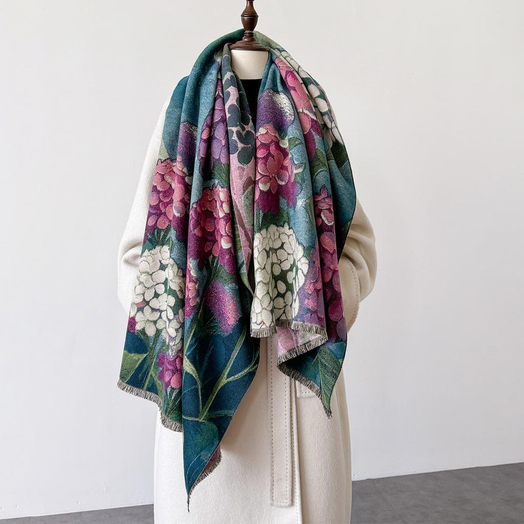 Warm Cashmere Scarves For Women Winter Shawls Wraps Floral Print Neckerchief Long Stoles Pashmina Stole Hijab Scarf For Ladies