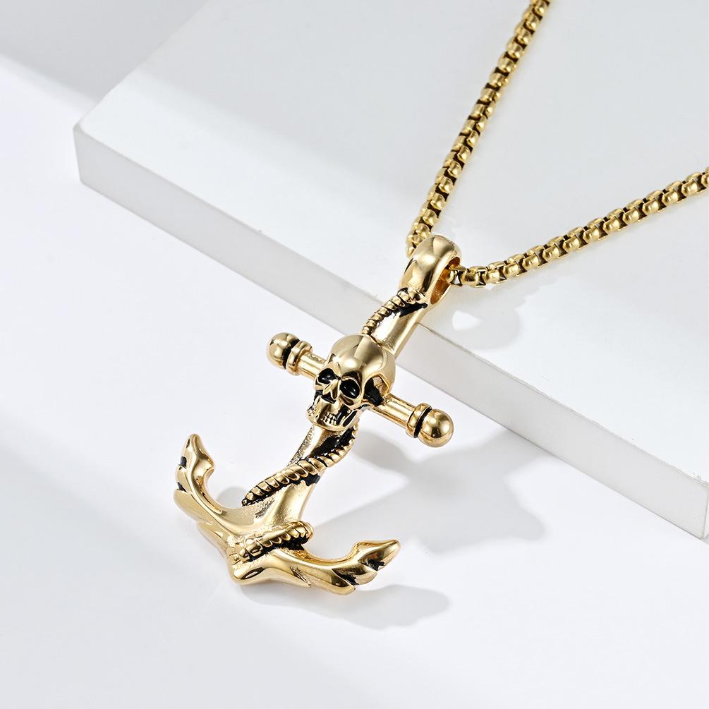Titanium Steel Skull Boat Anchor Necklace Niche Personality Wearing Stainless Steel Pendant Pendant
