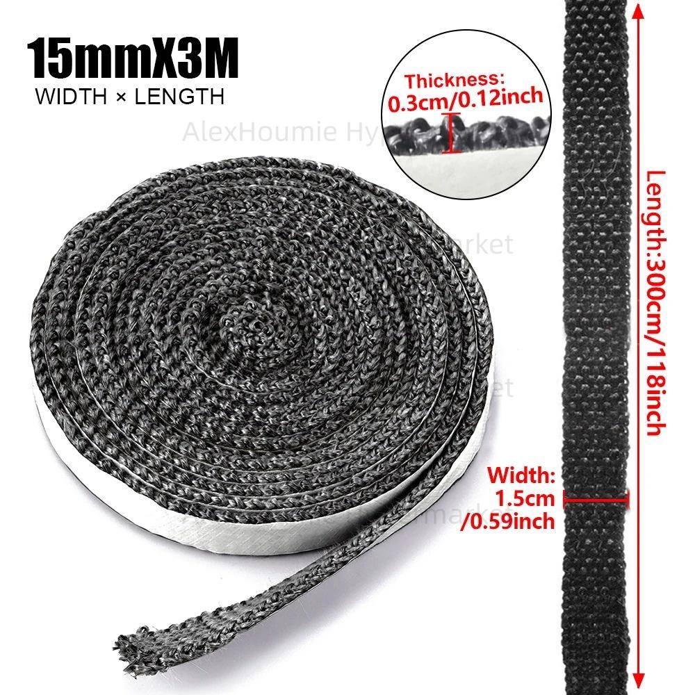 3mm Thickness Black Log Burner Stove Rope Fireproof Self-Adhesive Glass Fiber Fireplace Door Sealing Replacement Gasket Tape