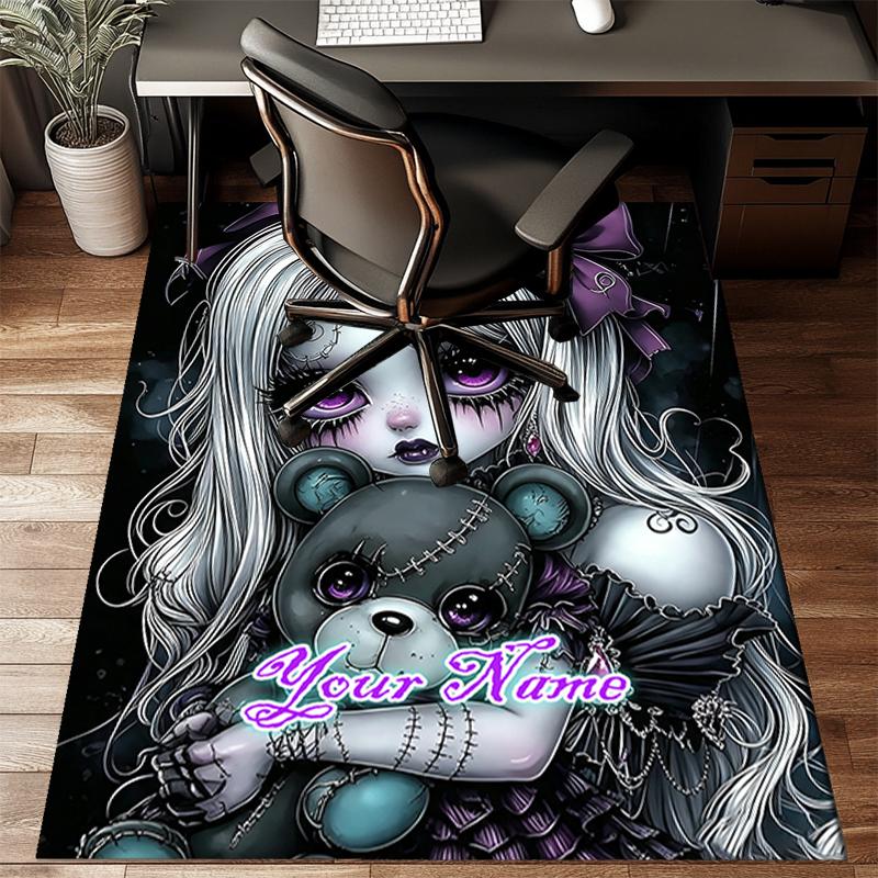 1PC Custom Name Dark Fantasy Doll Theme Floor Mat Ideal for Living Room, Game Rooms, Office, Bedroom, Office Floor Mat , Floor Mats for Home