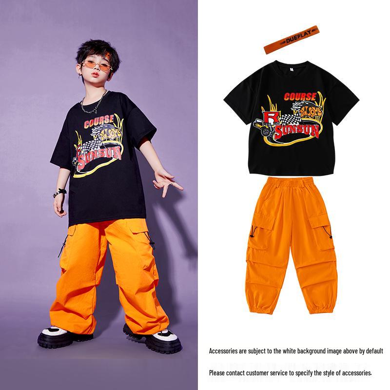 Kids' Street Dance Hip Hop Performance Outfit - Trendy Jazz-Style Costume for Boys & Girls - Cool Summer Streetwear