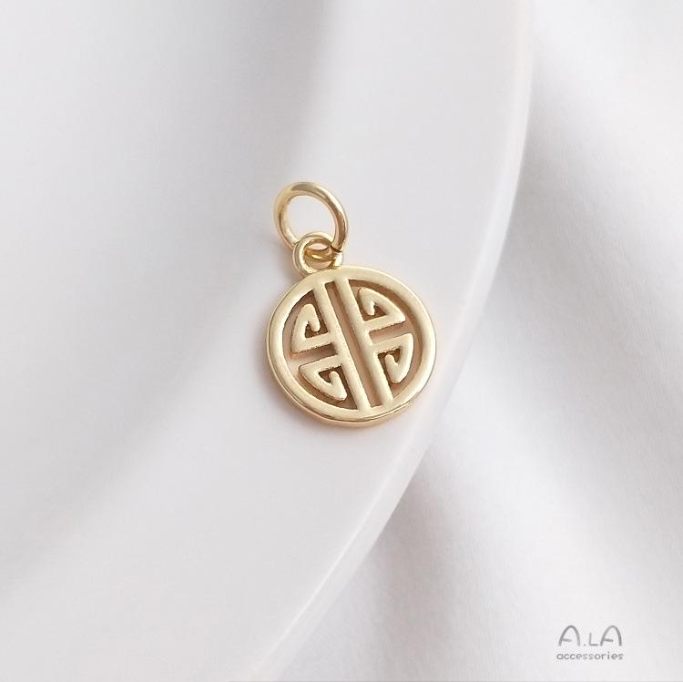 

Подвеска-шарм для браслета DIY, круглая плакетка с символом Фу, заполненная золотом 14 карат.