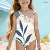 Costume da bagno intero da bambina a spalla singola con ruches stampate