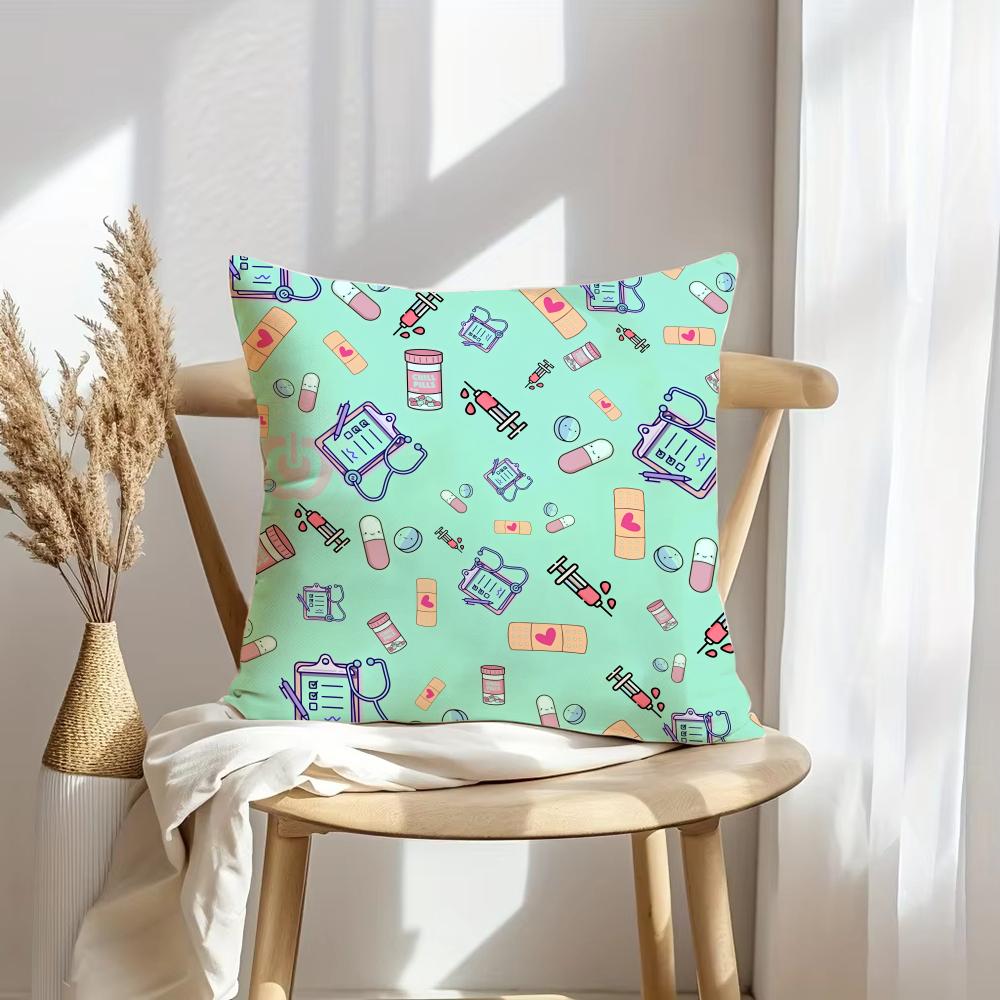 Nurse Ecg Cushion Cover Soft Plush Throw Pillow Cover | Double-Sided Decorative Cushion Case | Sofa Bedroom Home Decor