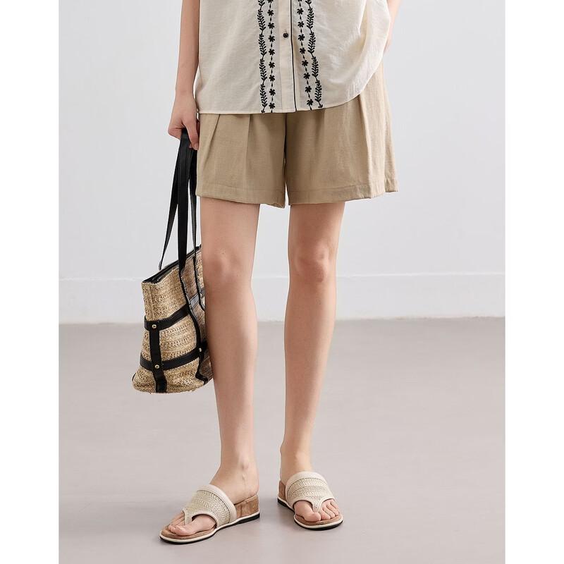 Women s Pleated Linen Blend Wide-Leg Shorts S