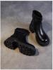 Women's Thick-Soled Leather Chelsea Boots – Autumn/Winter British Style with Round Toe and Buckle detailing.