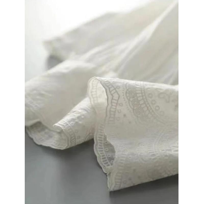 Elegant V Neck Sweet Long Sleeve Women Blouse Embroidery Flower Lace Women's Shirt Fashion Casual Simple Autumn Loose Sunscreen Top 2967