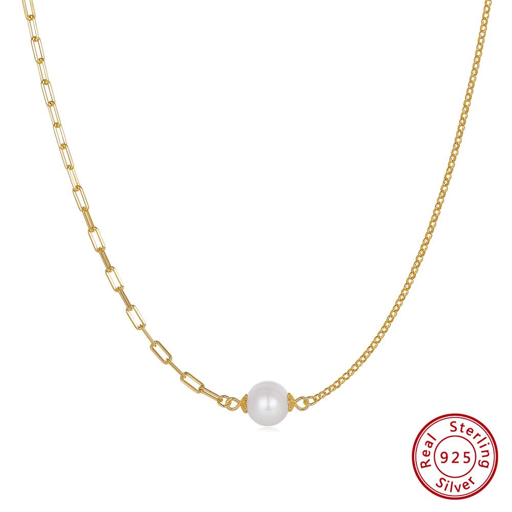 EFFIE QUEEN Simple 14K Gold Plated Real Pearl Chain Bracelet for Women 925 Sterling Silver Designer Fashion Jewelry Gift GPB33