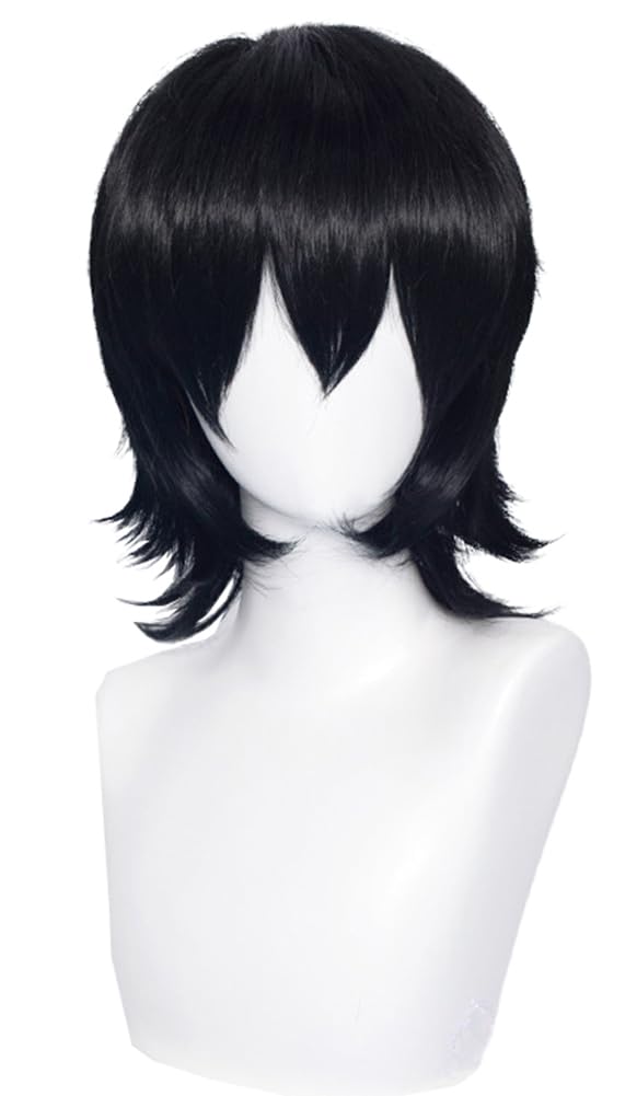 Парик, Стрижка «волк», Парик «гриб-волк», Мальчишеский, Полудлинный, Модный, С сеткой, Натуральный, Унисекс, 37 см, 17 цветов (черный)