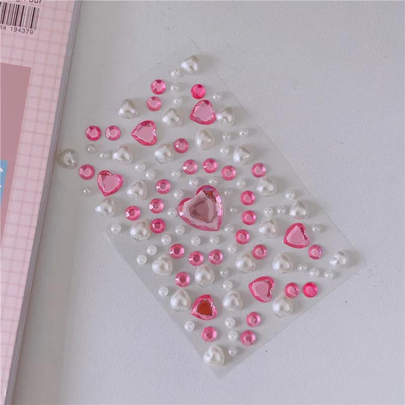 1 Sheet 3D Heart Shape Sticker Acrylic Crystal Children's Stickers Simulation Diamond Pearl Photo Album Decoration Stickers