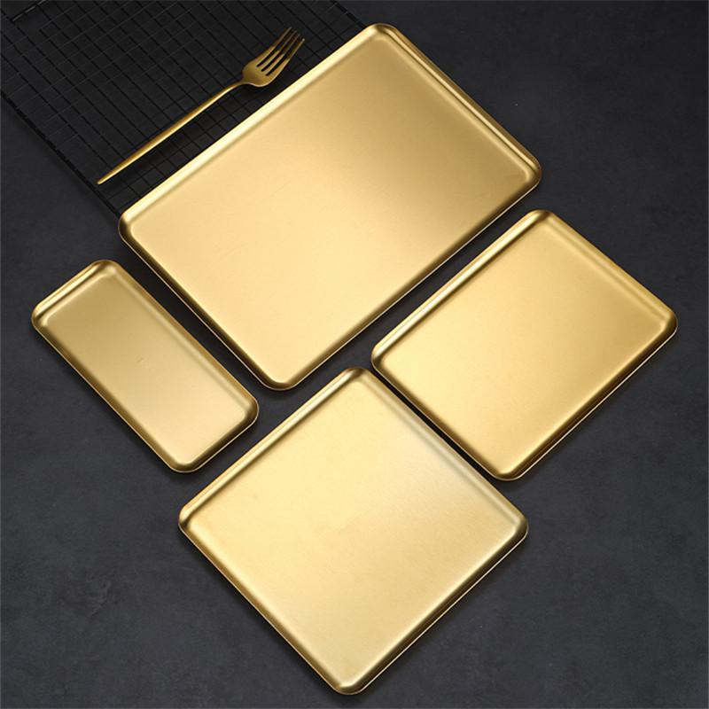 Rectangular 304 Stainless Steel Plate Barbecue Plate Hot Pot Buffet Tray Square Snack Dessert Trays Kitchen Cook Accessories